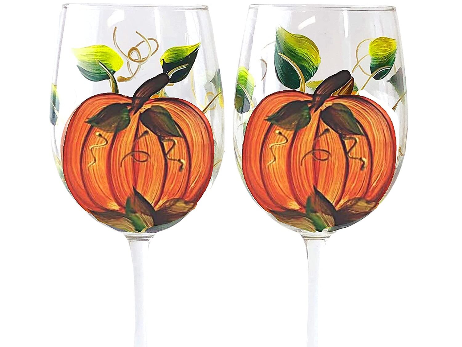 Hand-painted pumpkin wine glasses for cute Thanksgiving table decor | The Dating Divas
