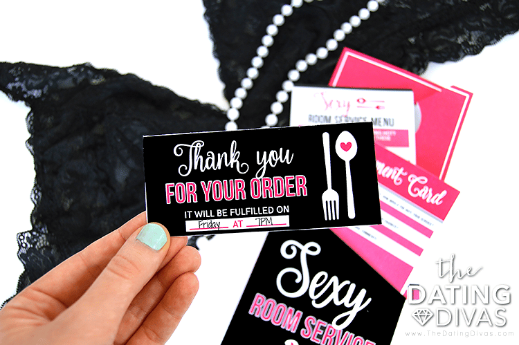 Free printables for a sexy room service date night for the ultimate sexy time | The Dating Divas