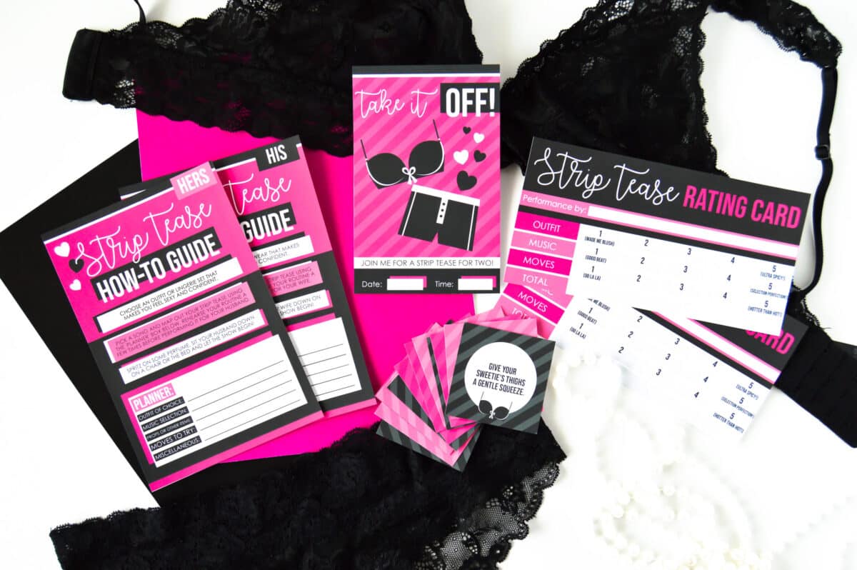 Free printable invitation, guide, prompts, and rating cards for an epic strip tease date night | The Dating Divas