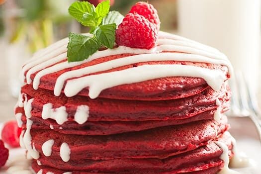 Red velvet pancakes would make a scrumptious Christmas morning breakfast! | The Dating Divas