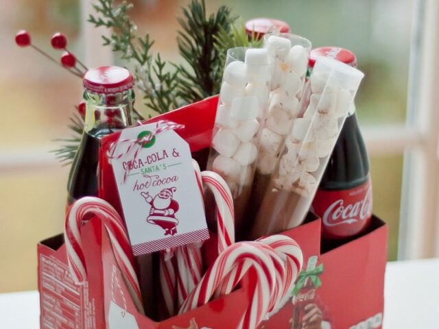 Coca-cola box with cocoa supplies is a festive Christmas gift basket. | The Dating Divas