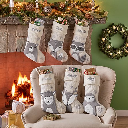 The woodland critters on these personalized Christmas stockings are so adorable! | The Dating Divas