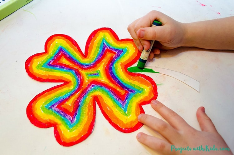 Oil pastels create a vivid shamrock for St. Patrick's day crafts. | The Dating Divas