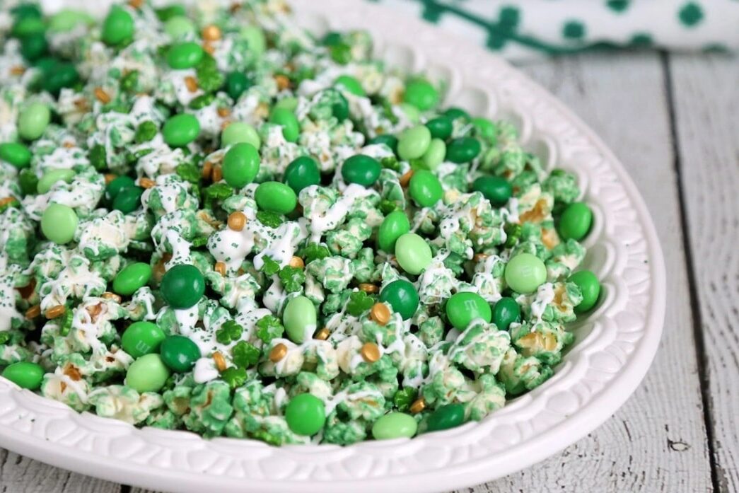 A St. Patrick's Day dessert made of popcorn and green candies | The Dating Divas