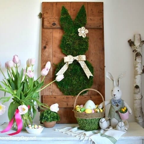 This mossy Easter bunny is easy to make for DIY Easter decorations. | The Dating Divas
