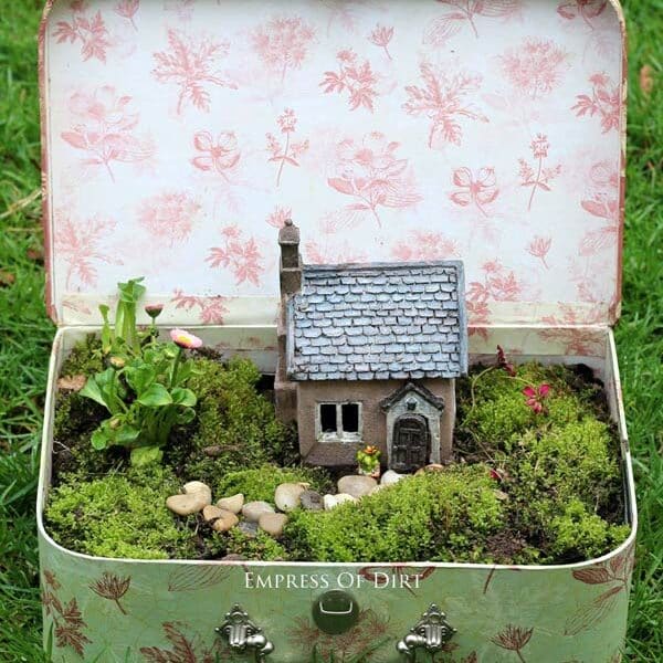 Try making this unique fairy garden in a suitcase. | The Dating Divas
