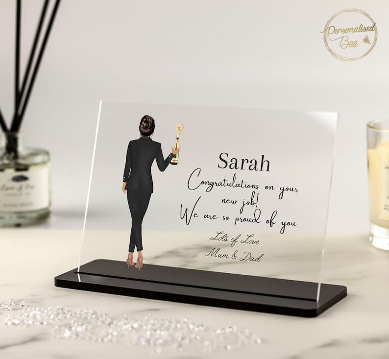Congratulations gifts are that much sweeter when they're customized. This beautiful desk plaque is no exception! | The Dating Divas