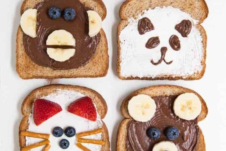 A set of four animal face toast snacks for kindergartners | The Dating Divas