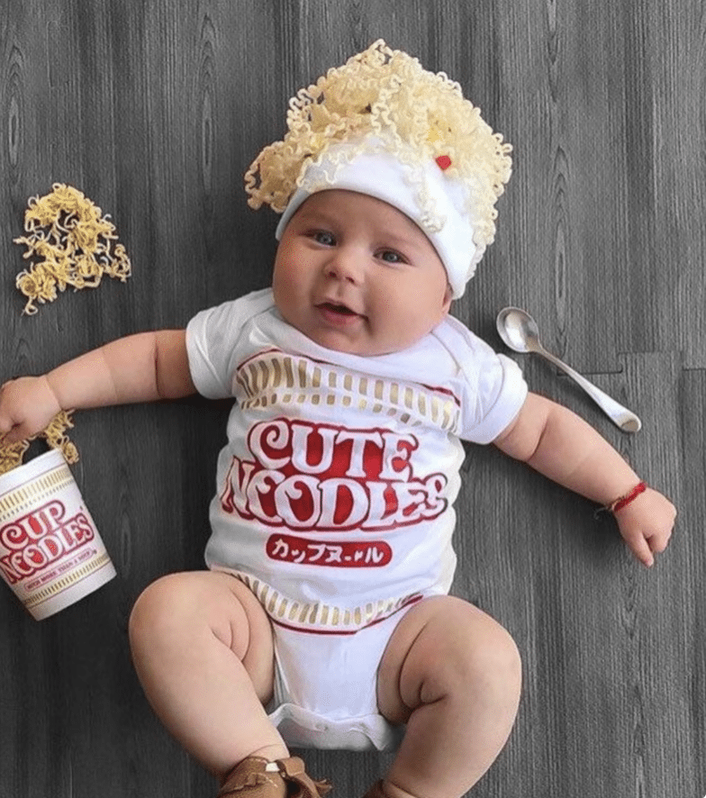 Baby Halloween onesies are adorable and easy; this cup of noodle costume is no exception. | The Dating Diva