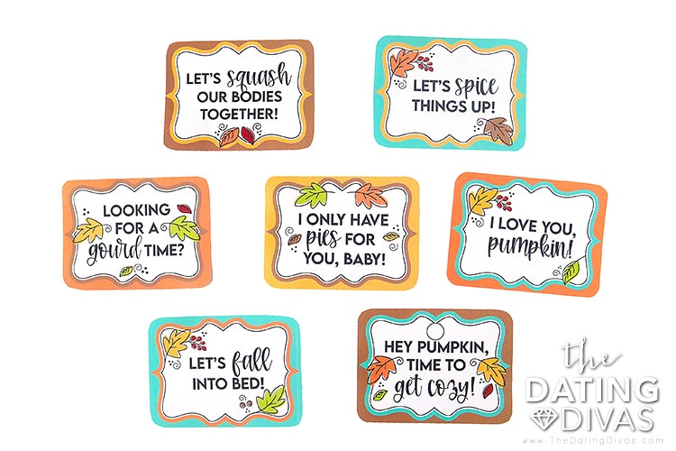 These cute tags complete the sweet and sexy pumpkin spice gift basket. | The Dating Divas 