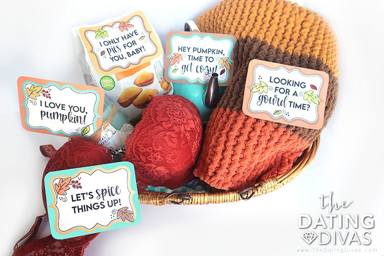 These pumpkin spice and fall-themed gift tags are perfect for your assembled gift basket! | The Dating Divas 