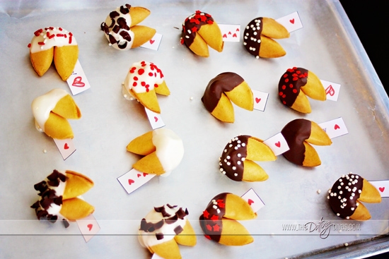 Make your own chocolate-dipped Valentine fortune cookies