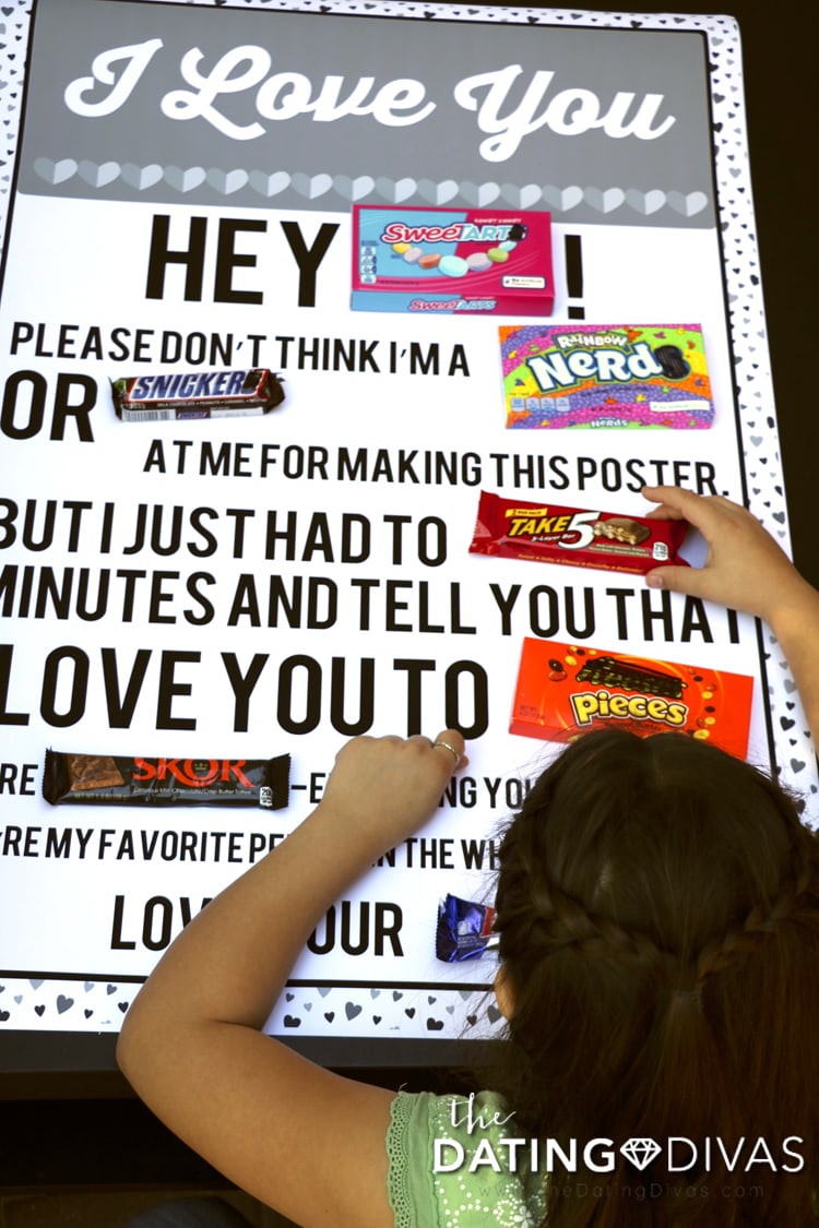 girl making a DIY Candy Gram Poster