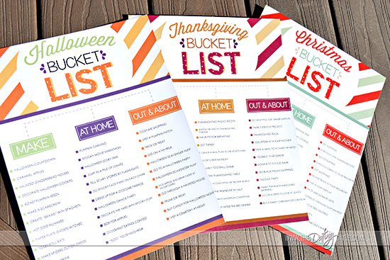 Free Printable Holiday Bucket Lists for Halloween, Thanksgiving, and Christmas!