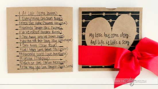 Playlist of romantic love songs and adorable, FREE printable CD sleeve.