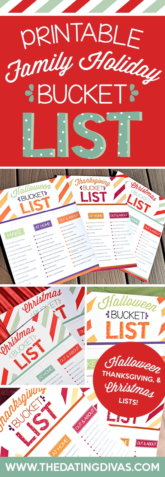 Free Printable Holiday Bucket Lists for Halloween, Thanksgiving, and Christmas!