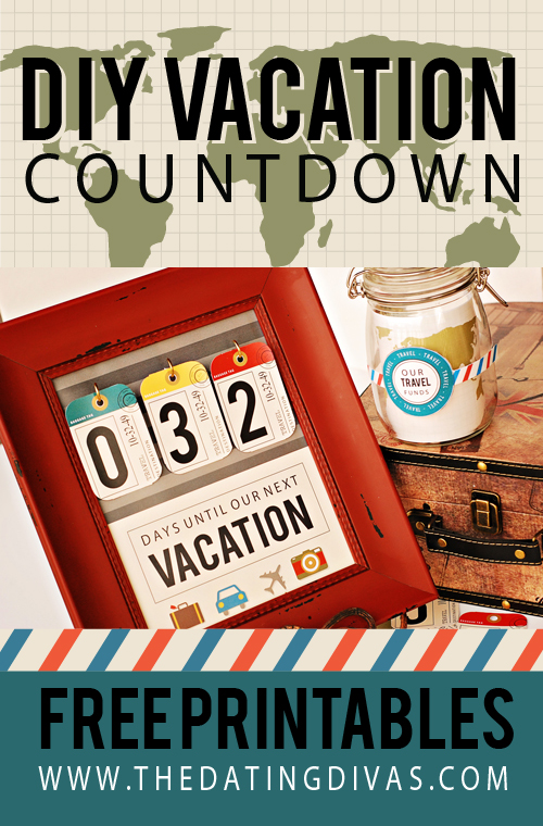 A FREE printable vacation countdown for your family's next big trip! LOVE building up the anticipation to our next big family vacation and there's a BONUS printables to make a matching travel fund jar, too! #TheDatingDivas #VacationCountdown #TravelFundJar