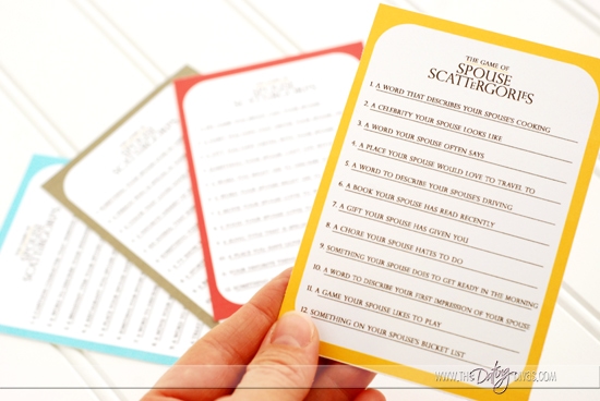 Spouse Scattergories Category Cards