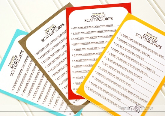 Spouse Scattergories Category Cards Printables