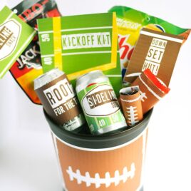 Super Bowl Basket- Free Printables for a football themed gift basket for him