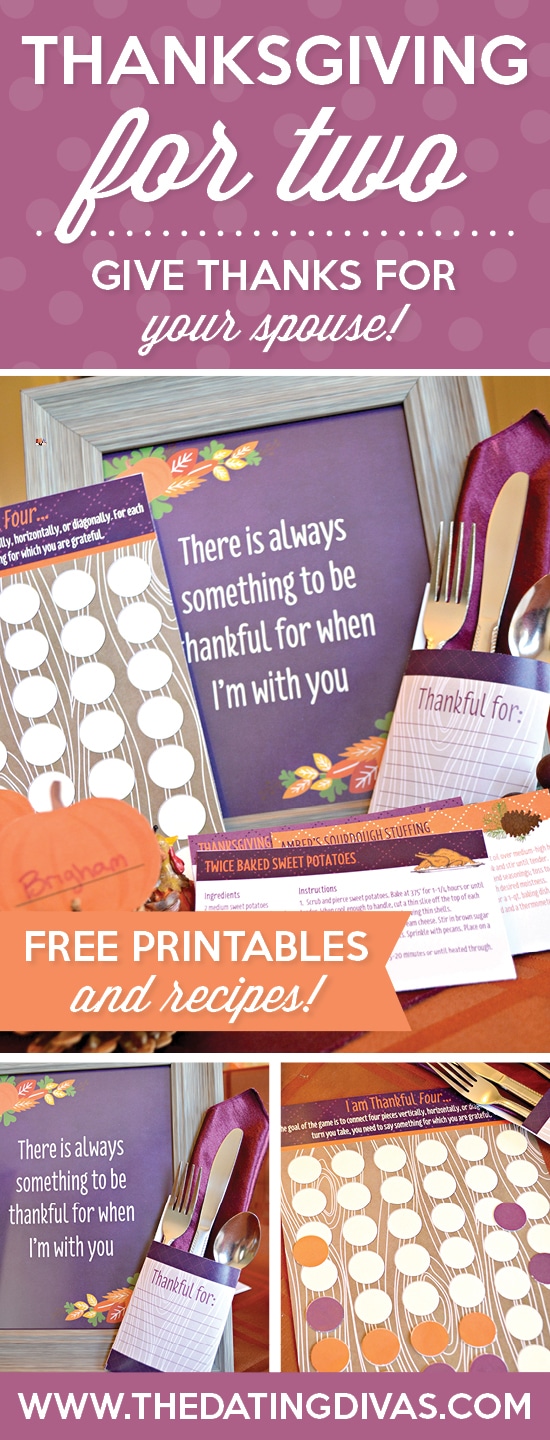 A thanksgiving meal for two! Dress it up with these adorable Free Printables!