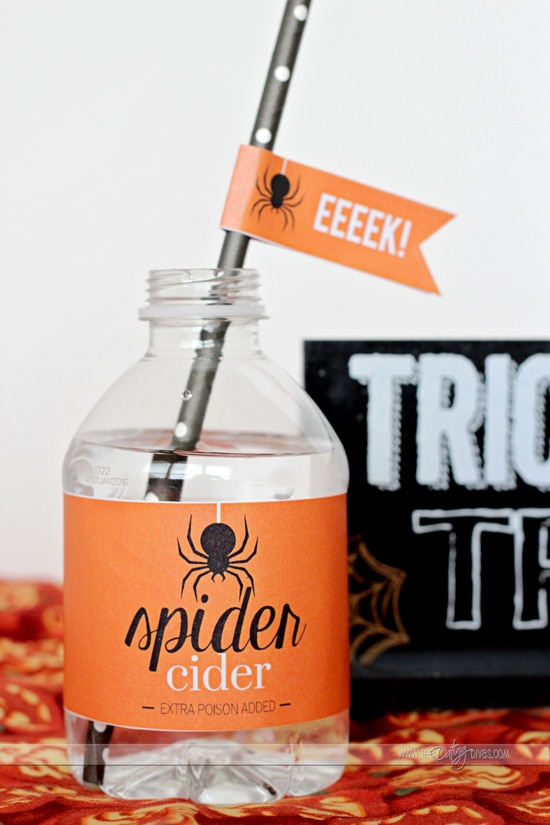 halloween straw and water bottle label