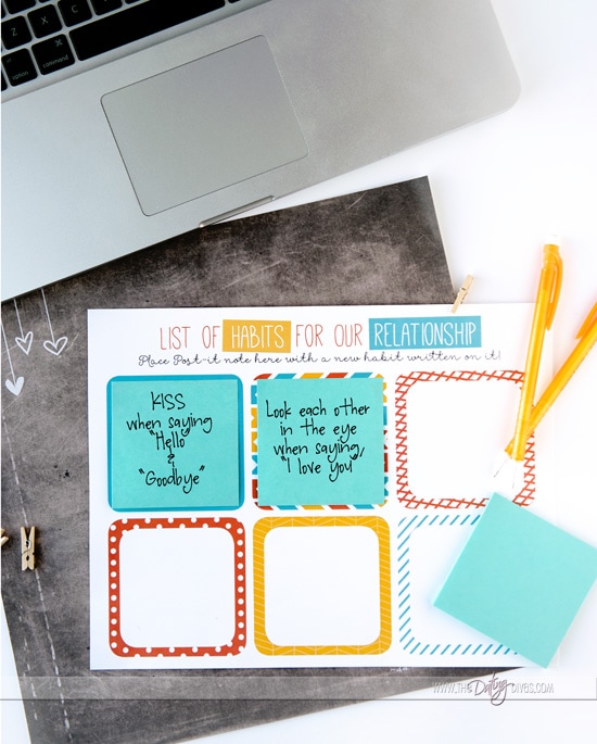 Planning Sheet for 21 Day Habit Challenge for Relationships
